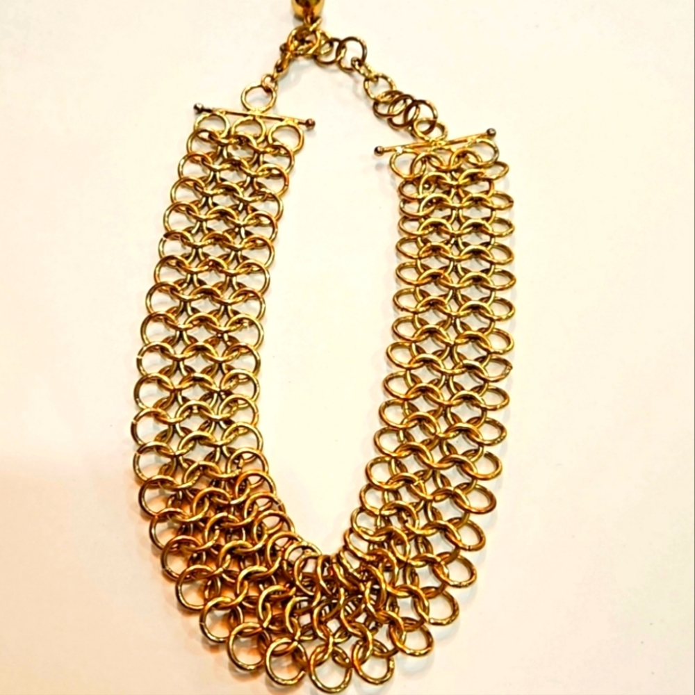 VINTAGE‎ GOLD CHAIN INTERLOCKING SHORT NECKLACE BALL CLOSURE